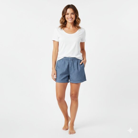 Lands' End x Blake Shelton Women's Small Casual Chambray Lounge Boxer Shorts PJs - Picture 1 of 9